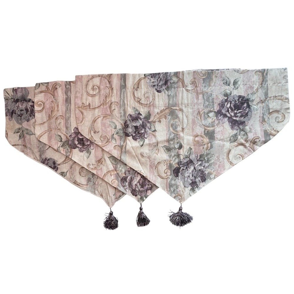 3 Vintage Croscill Chambord Cassis Purple Amethyst Lined Ascot Tassel Valances